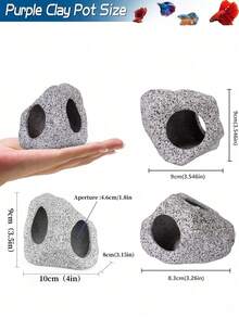 水族箱隐藏岩洞，斗鱼缸配件隐藏处装饰，斗鱼玩具隧道鱼洞，玻璃容器配件，适用于：水生宠物的繁殖、玩耍和休息 - 彩色 - 查看 2