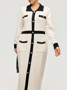 Calvaya 全新时尚百搭大码套头毛衣裙 - 米色 - 查看 4