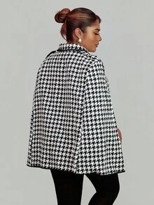 Xyvia 女士复古优雅千鸟格双排扣中长款羊毛斗篷大衣，秋冬 - 彩色 - 查看 3