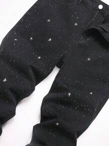 Manfinity LEGND Quần jean bó màu đen đính đá thời trang đường phố thường ngày dành cho nam - Màu xám đen - Xem 5