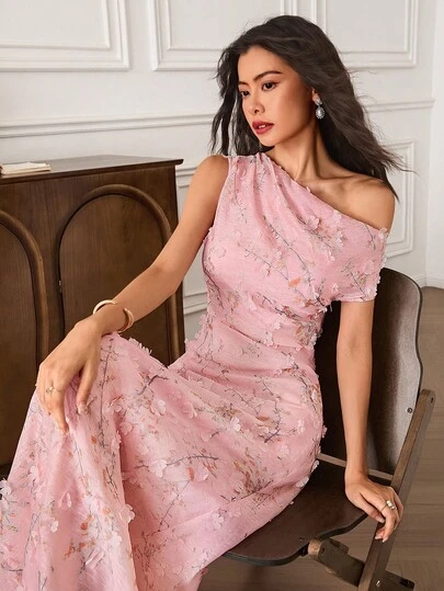 EastFlair 女士优雅花卉刺绣连衣裙，无袖，适合晚会，粉色