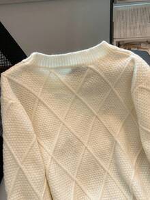GlowEve CURVE Plus Size Solid Color Embellished Pearl Sweater, Casual For Autumn/Winter - Beige - View 6