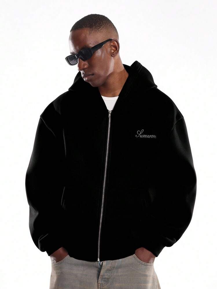 Essential Zip Up Hoodie With Embroidered Script Logo