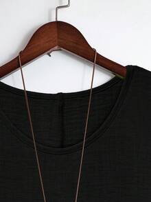 Linhara Plus Size Casual Solid Color Batwing Sleeve Shirt And Pants 2 Pieces Set - Black - View 4