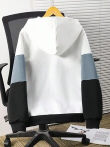 SHEIN Chaqueta de sudadera informal, suelta y cómoda con bloques de color y parches, adecuada para salidas en otoño/invierno, para adolescentes varones - Neblina azul - Ver 2