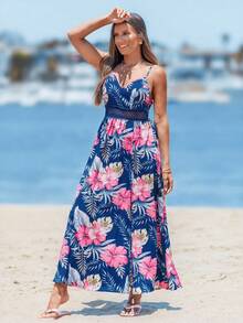 Sylviya Tropical Print Split Thigh Cami Dress