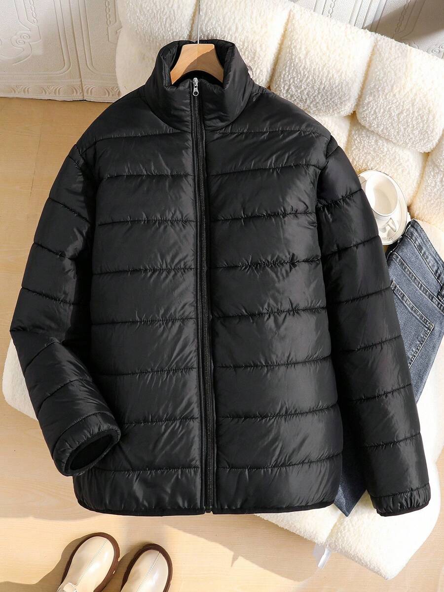 SHEIN Teen Girl Elastic Waist Padded Padded Coat, Winter - Black - View 1