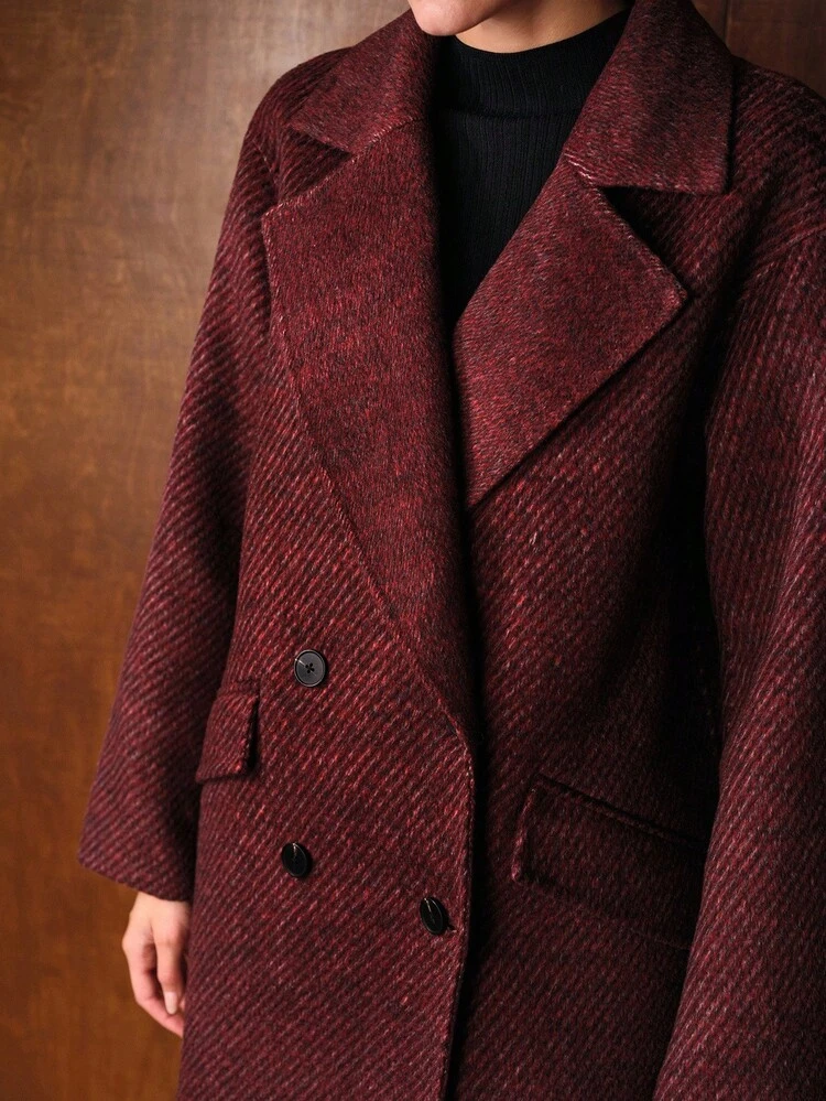 ELEGANT COMMUTER WARM HERRINGBONE DOUBLE-FACED WOOL OVERCOAT, AUTUMN/WINTER