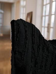 Modelyn Vestido de talla grande de unicolor elegante con textura y bajo asimétrico - Negro - Ver 8