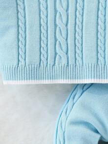 SHEIN Baby/Toddler Cute, Stylish British Style Versatile Autumn/Winter Sweater Top + Sweater Pants Knitted Suit Set, For Outings And Travel Fall - Baby Blue - View 6