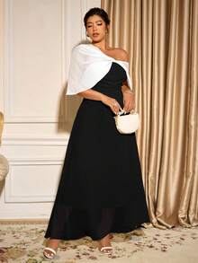 Cravure Đầm thanh lịch thời trang cá tính cho nữ cỡ lớn đa năng - Đen và trắng - Xem 7