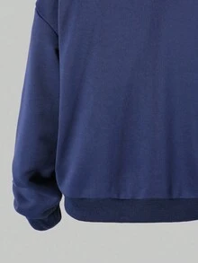 SHEIN Explorewe Streecool Teen Girls Navy Blue Sweatshirt,Autumn Streetwear Back-To-School Holiday,American Campus Style Oblique Shoulder Number Graphic Long Sleeve - Royal Blue - View 5