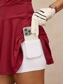 Activina 女式撞色拉链半襟无袖口袋运动连衣裙 - 紅白色 - 查看 7