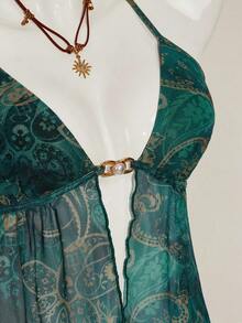 SHEIN ICON Allover Print Halter Neck Backless Asymmetric Hem Sexy Camisole