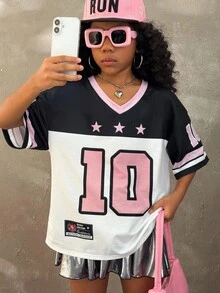 Coolane Tween Girls Fall/Winter Festival Streetwear Vintage Breathable Mesh Number Pattern Graphics Baseball Jersey - Multicolor - View 4