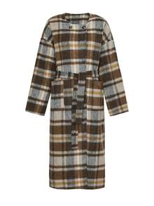 DAZY 女士格子羊毛大衣，宽松版型，长款，系腰，修身，适合万圣节，冬季 - 棕色 - 查看 7