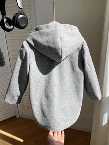 SHEIN 年轻男孩灰色保暖内衬休闲舒适百搭纯色加厚连帽夹克，适合冬季，学院风，英伦绅士复古 - 灰色 - 查看 10