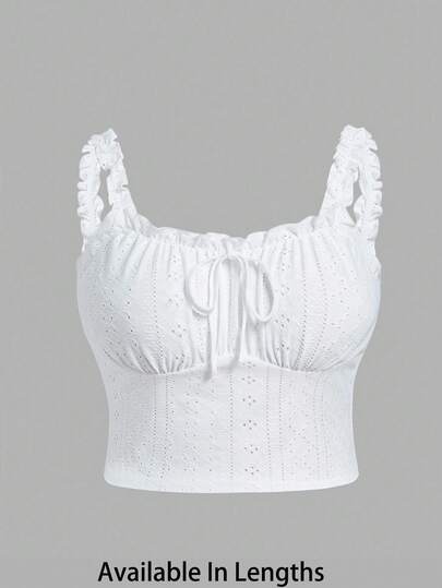 SHEIN EZwear 大码浪漫白色半透明荷叶边吊带背心，时尚百搭夏季假日装