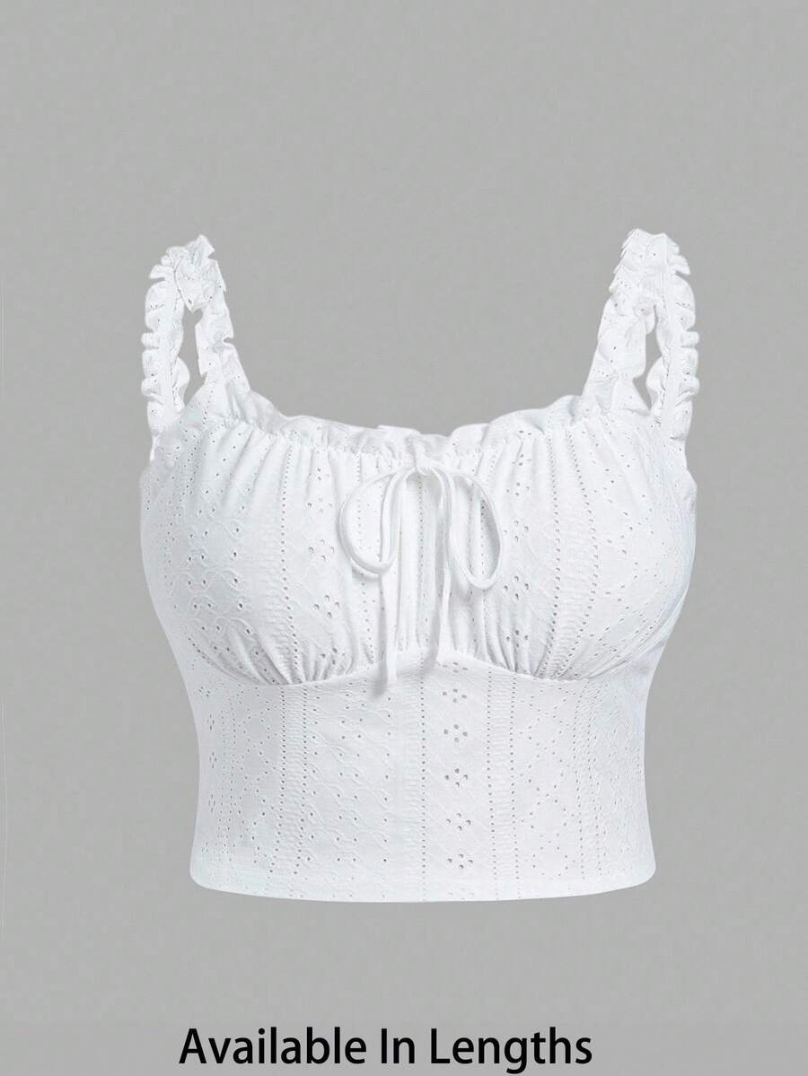 SHEIN EZwear 大码浪漫白色半透明荷叶边吊带背心，时尚百搭夏季假日装