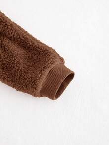 Cozy Pixies 男婴卡通兔耳朵连帽加厚羊毛连体衣，适合秋冬季室内穿着 - 棕色 - 查看 9