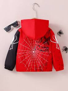 SHEIN Fantacosmos 1pc Young Boy Casual Spider Print Thermal Lined Zip-Up Jacket, Suitable For Daily Wear, Travel, Relaxation, School, Autumn/Winter New Arrival Fall - Multicolor - View 2