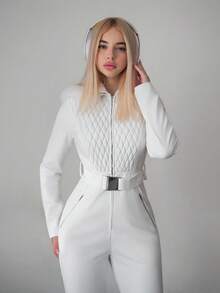 Sweetina 女式白色连帽加厚连体衣，带人造毛领，适合冬季滑雪 - 白色 - 查看 6