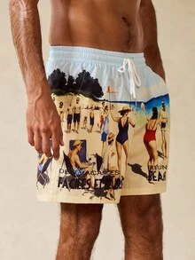 Manfinity Swimmode Men's Casual Printed Drawstring Beach Shorts - Multicolor - View 5