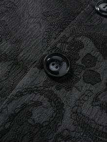 Manfinity Homme 男士花卉提花长袖单排扣西装外套和裤子套装 - 黑色 - 查看 5