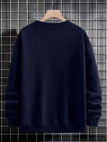 SHEIN Cottnline Cotton Men Letter Graphic Drop Shoulder Sweatshirt Without Tee - Navy Blue - View 2