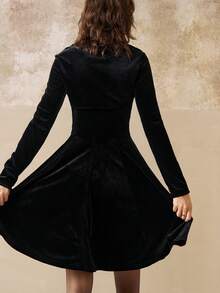 INAWLY 女式优雅黑色长袖短上衣和吊带吊带裙 2 件套 - 黑色 - 查看 3