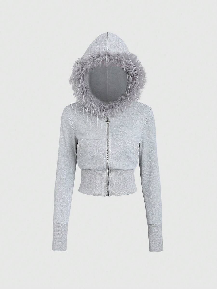 Sweetra Women's Elegant Fitted Sweatshirt, Y2K Style Fall Clothes For Women - Light Grey - View 1