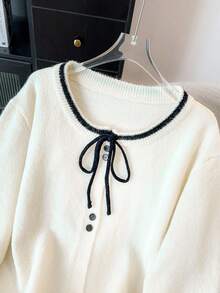 GlowEve CURVE 大码女式拼色蝴蝶结前扣开衫