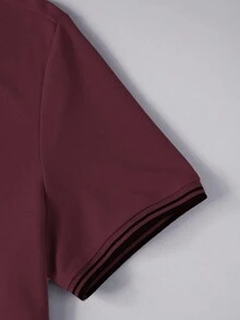 Manfinity Homme Men's Letter Embroidered Short Sleeve Casual/Commute Polo Shirt Mens T Shirt Men Polo Shirts Mens Golf Shirt Burgundy Mens Shirt Mens Fashion T-Shirt Old Money - Red - View 3