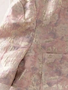 GlowEve 女士优雅夏季提花短款泡泡袖单排扣上衣和短裤套装 - 粉色 - 查看 6
