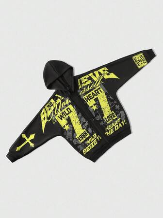 Street Life Herren Retro Numerisch & Buchstaben Bedruckter Kapuzenpullover, Herbst