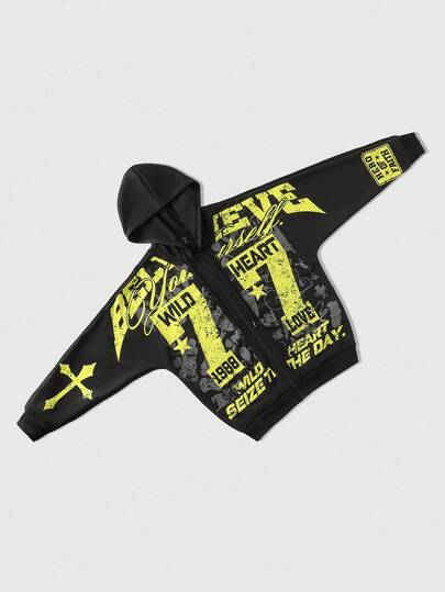 Street Life Felpa con cappuccio da uomo in stile retrò con stampa di numeri e lettere, autunnale