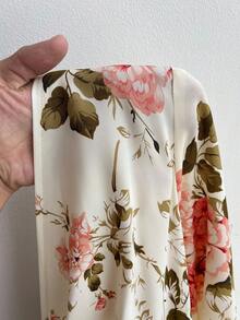 SHEIN Clasi 大码女式春夏度假、优雅浪漫派对、婚礼宾客碎花长袖V领褶皱飘逸长裙 - 彩色 - 查看 7