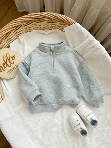 SHEIN 女婴可爱休闲简约基础款抓绒半拉链高领碎花灰色毛衣，适合亲子装、母女装、生日派对、晚宴、演出、婚礼、洗礼、开幕式等场合，日常穿着舒适，旅行休闲，秋冬季节穿着舒适，复古亲子装搭配，秋季必备。 - 灰色 - 查看 7
