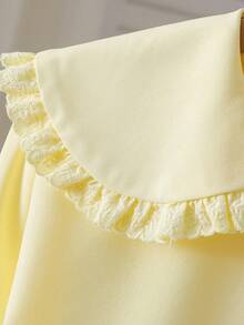 春秋新款彼得潘领蕾丝边时尚宽松长袖白衬衫，清新学院风 - 黃色 - 查看 6