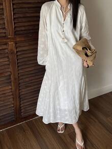 DAZY 飘逸刺绣度假风小众设计高端连衣裙 - 白色 - 查看 5