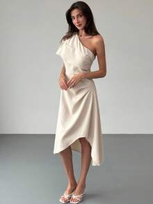 Aloruh Vestido plisado de unicolor sin mangas de largo medio, de estilo minimalista - Verde - Ver 4