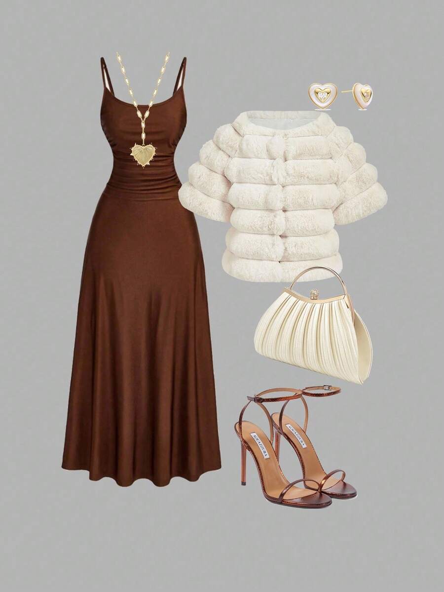 SHEIN MOD Damen Creme flauschiger dicker Mantel, Herbst/Winter Mantel, elegant, für Frauen