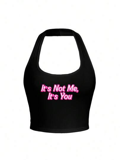 Y2Kool Pretty Bratty Artist Women Casual Tight-Fit Halter Top Suitable For Summer It's Not Me, It's You, Holiday, Vacation, Beach, Going Out, Festival, Ibiza Fits, Western Wear Suitable For Going Out Autumn Party Top