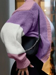 SAYEHFBABY Loose Slouchy Cropped Cardigan With Open Front,Long Sleeve Tops - Multicolor - View 7