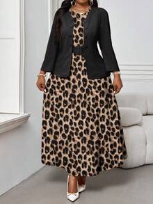 SHEIN Lady Bộ đồ 2 món thời trang đi làm công sở mùa xuân hè thu đông họa tiết da báo nhiều màu sắc cổ tròn loe thắt nút midi tay dài ba phần tư cỡ lớn phối đồ cỡ lớn áo trơn màu và váy họa tiết da báo, trang phục đi làm thời trang công sở trang phục công sở cho nữ trang phục công sở thường ngày cho phụ nữ trang phục mùa thu cho nữ váy họa tiết động vật trang phục mùa thu trang phục công sở thường ngày cho phụ nữ trang phục mùa thu cho phụ nữ trang phục công sở cho phụ nữ bộ đồ mặc ở nhà cho phụ nữ quần áo mùa thu quần áo mùa thu cỡ lớn quần áo mùa thu cho phụ nữ - Nhiều màu - Xem 5