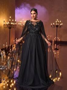 Glamrae Đầm maxi cỡ lớn sang trọng, lãng mạn màu đen đính hoa và hạt cườm, thích hợp cho đám cưới, tiệc tùng, các sự kiện kỷ niệm, dạ hội trang trọng, ngày Valentine. - màu đen - Xem 8