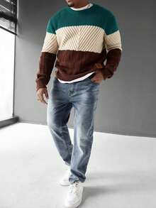 Maglione casual da uomo a righe colorate, autunno/inverno