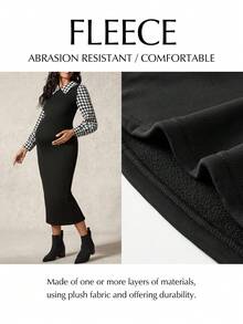 SHEIN Elegant Commuter Houndstooth Print Patchwork Fitted Maternity Dress - Black and White - View 5
