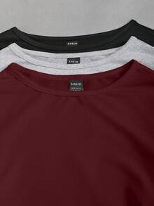 SHEIN Unity Women's Casual Solid Color Long Sleeve T-Shirt, Versatile For Autumn - Burgundy - View 6