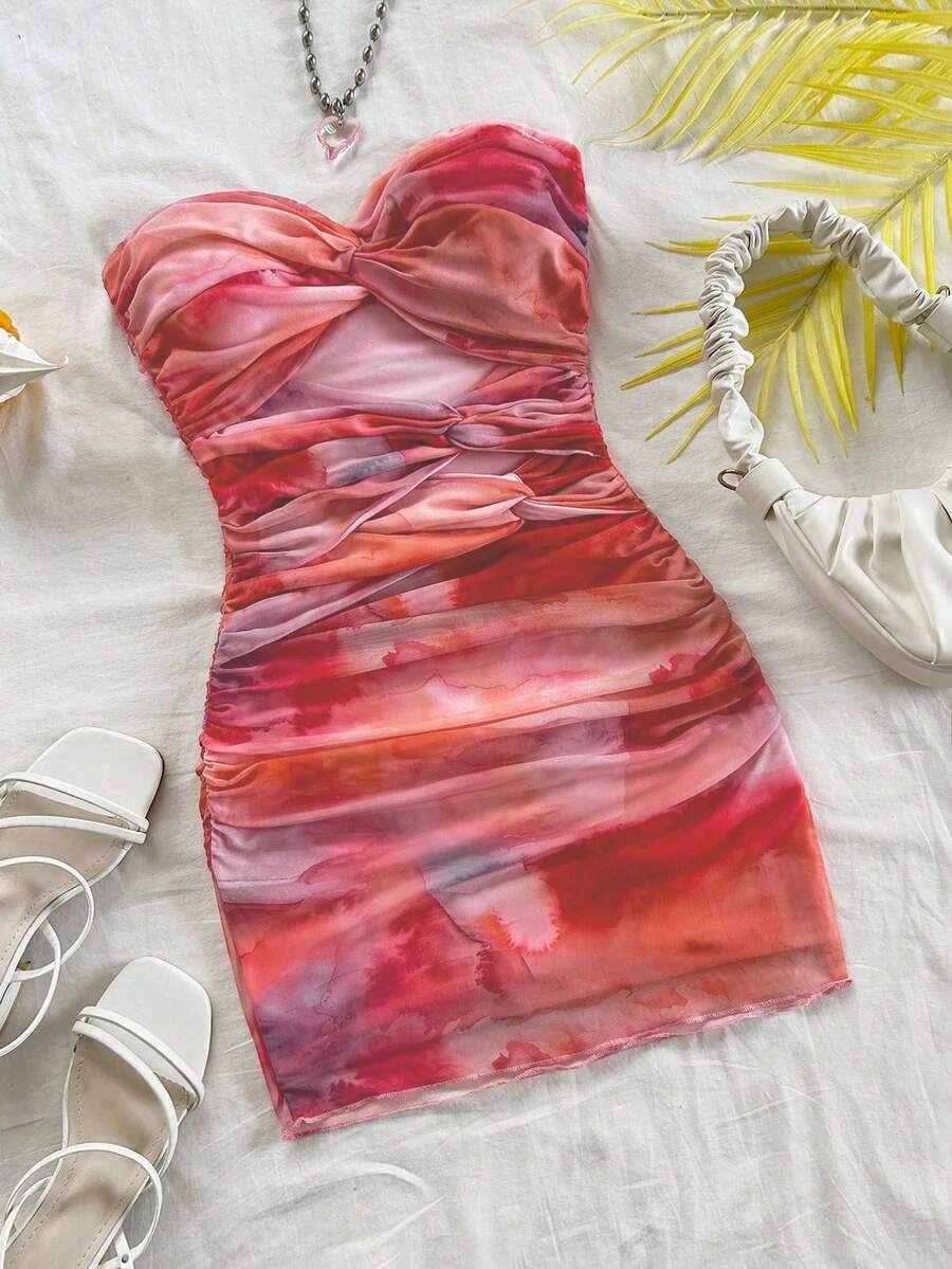 Soleia 性感、扭纹镂空不对称扎染修身夏装，适合派对、节日、约会、下午茶、度假、音乐节、海滨、夏装、波西米亚风、度假、钩针编织、亚麻